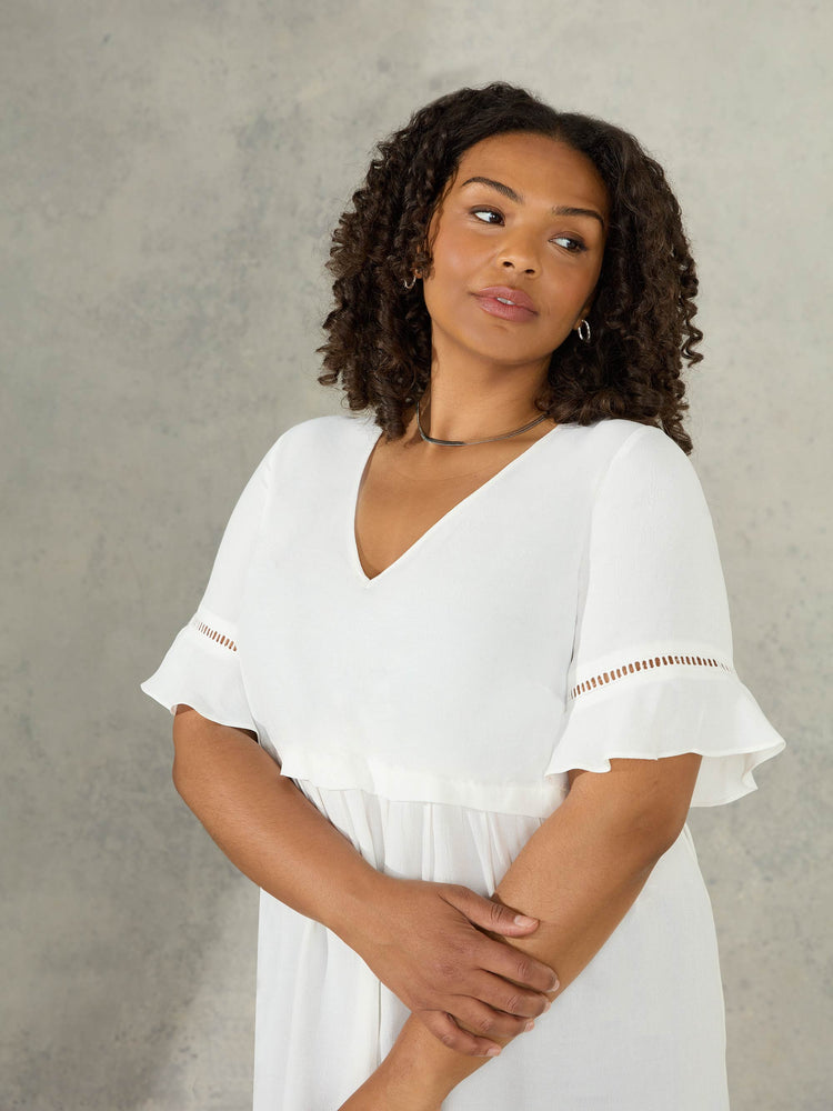 Ivory Short Sleeve Ladder Trim Blouse