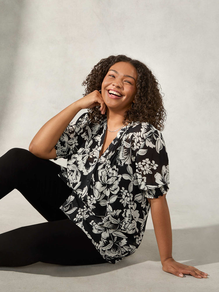 Mono Floral Pintuck Blouse