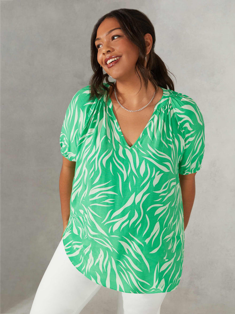 Green Zebra Short Sleeve Blouse