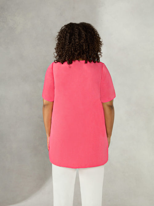 Pink Pleat Front High Low Tunic