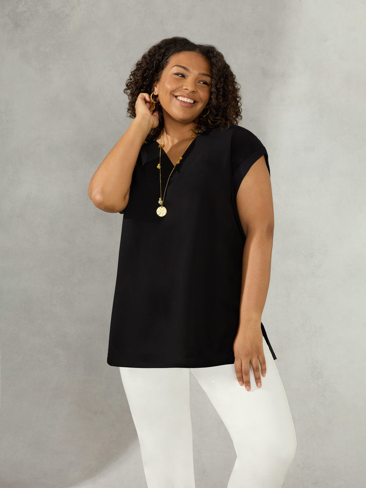Black Woven Front with Jersey Back Top