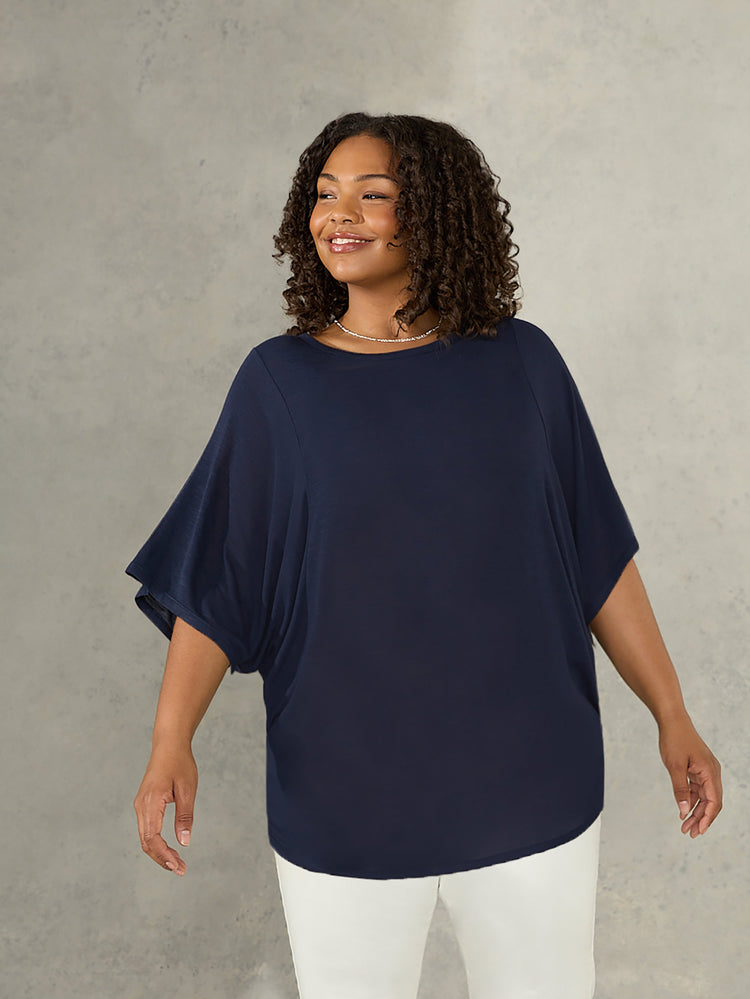 Navy Viscose Slub Kimono Top