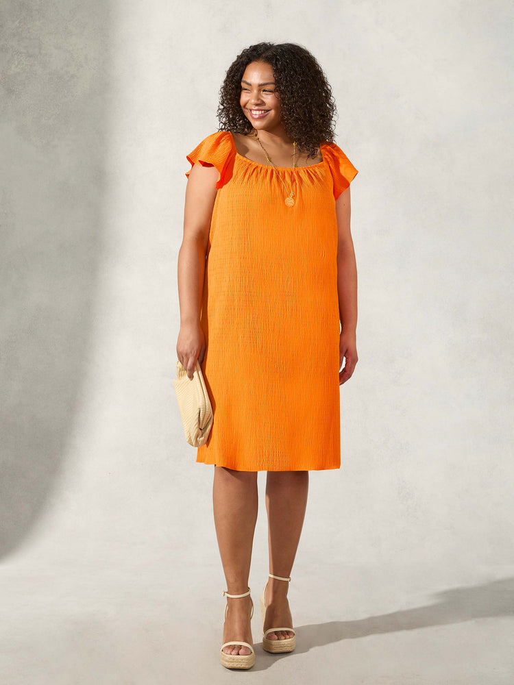 Orange Frill Shoulder Sun Dress