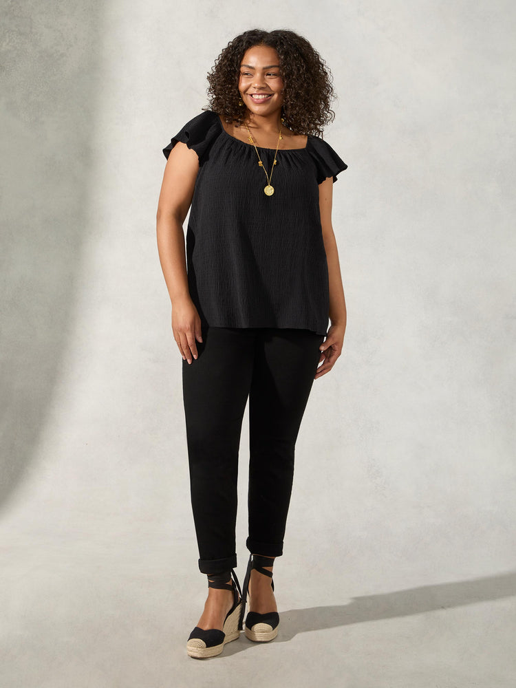 Black Frill Sleeve Sun Top