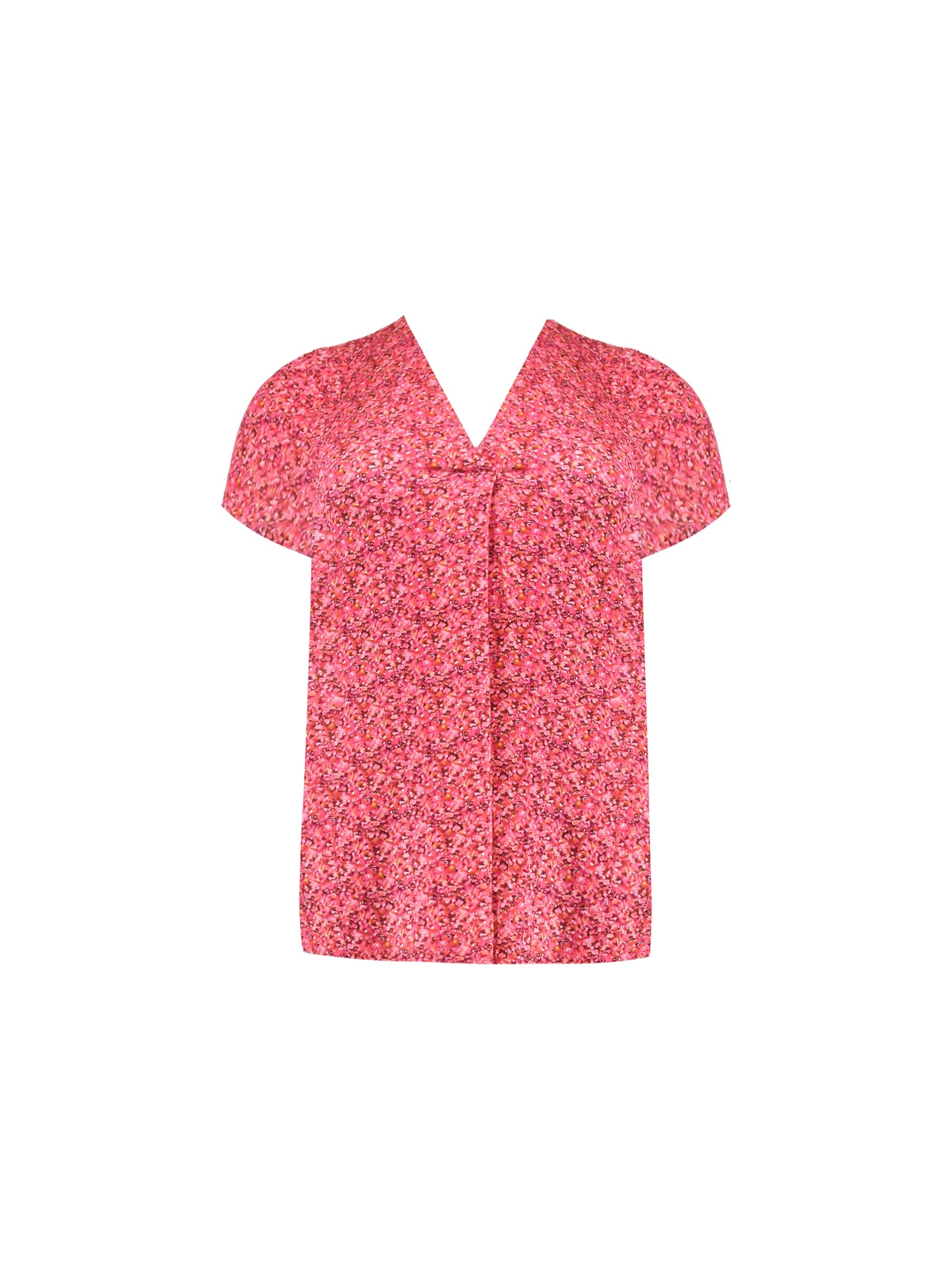 Pink Ditsy Print Pleat Front Top