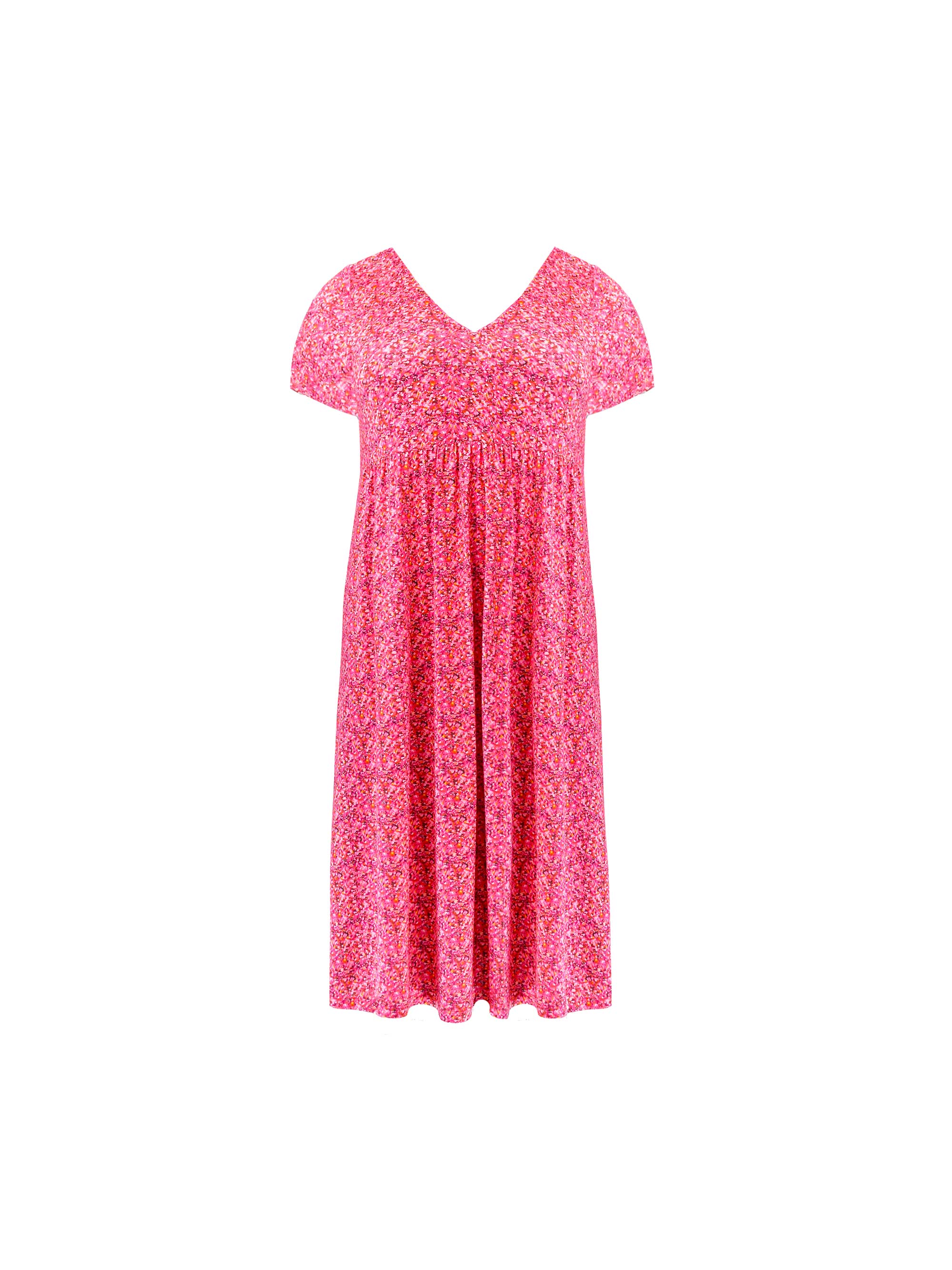 Pink Ditsy Print Empire Line Midi Dress