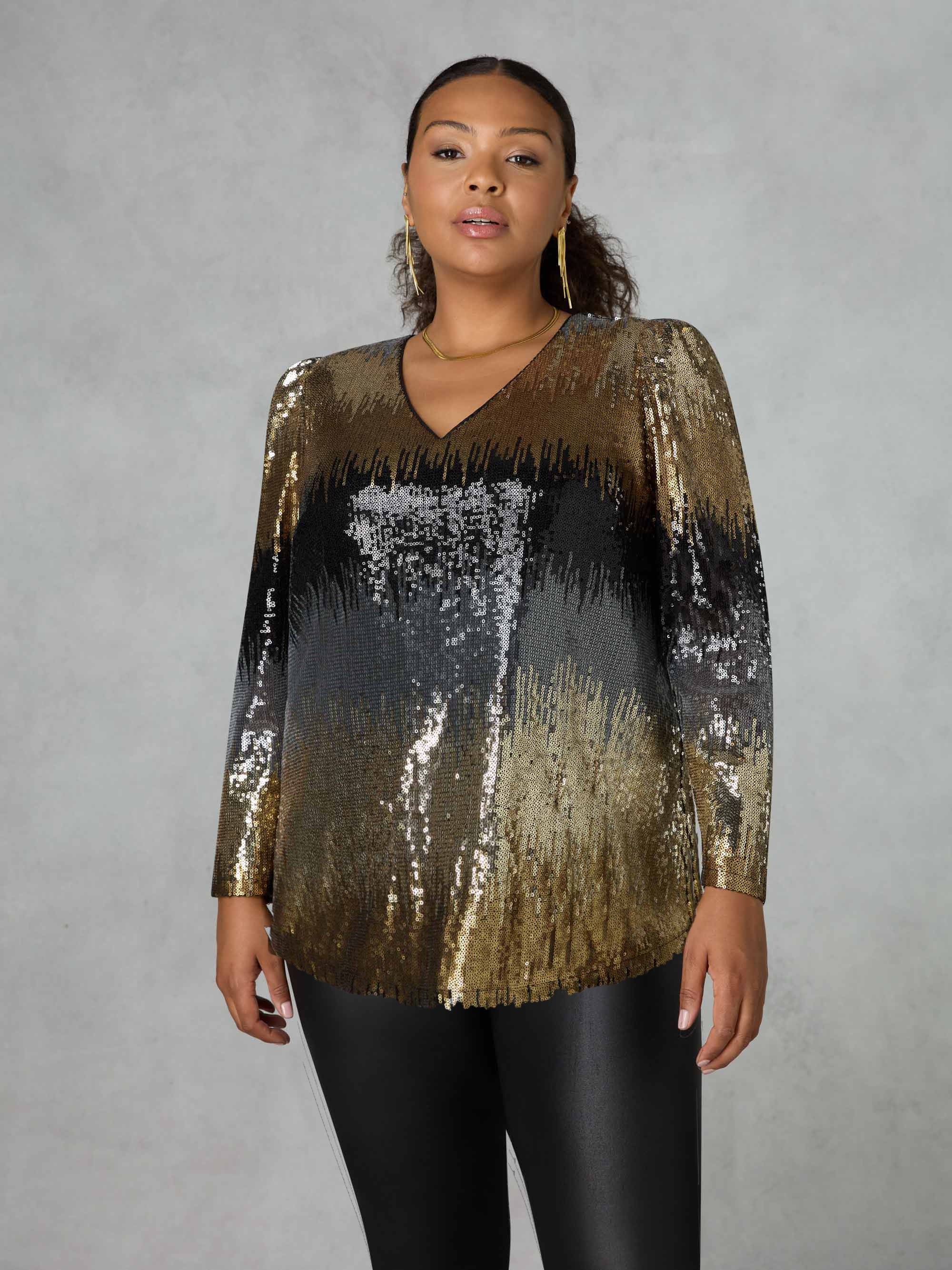 Multi Ombre Sequin Puff Sleeve Top