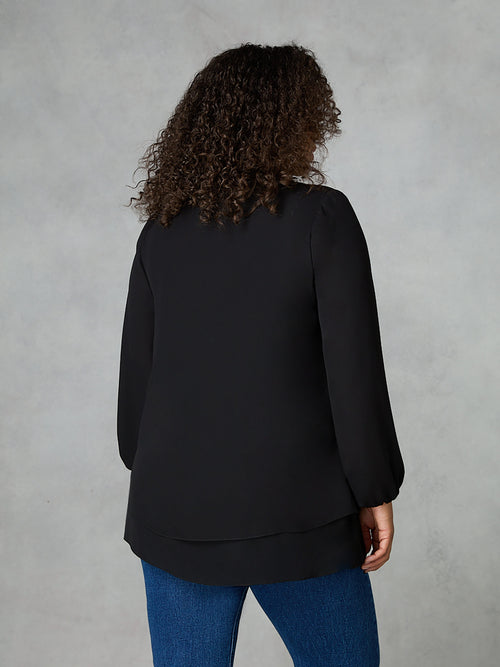 Black Satin Contrast Double Layered Shirt