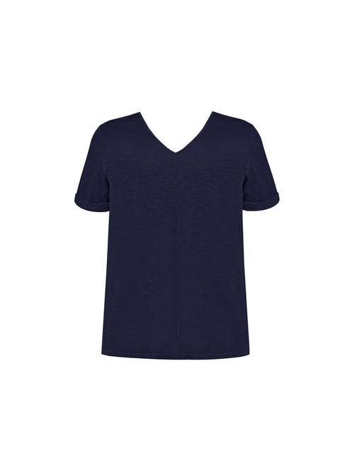 Navy Cotton Slub V-Neck T-Shirt