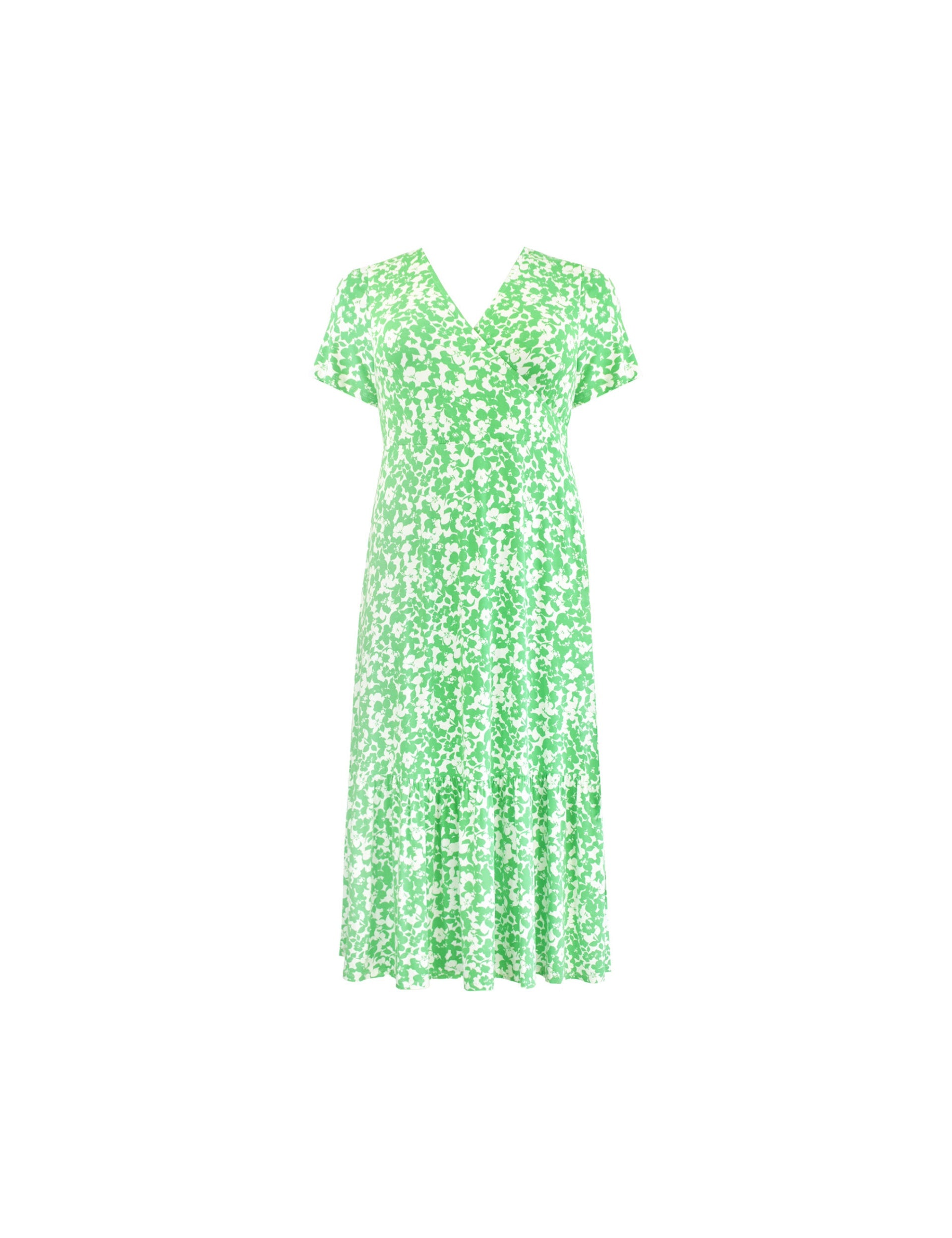 Green Floral Print Jersey Wrap Dress