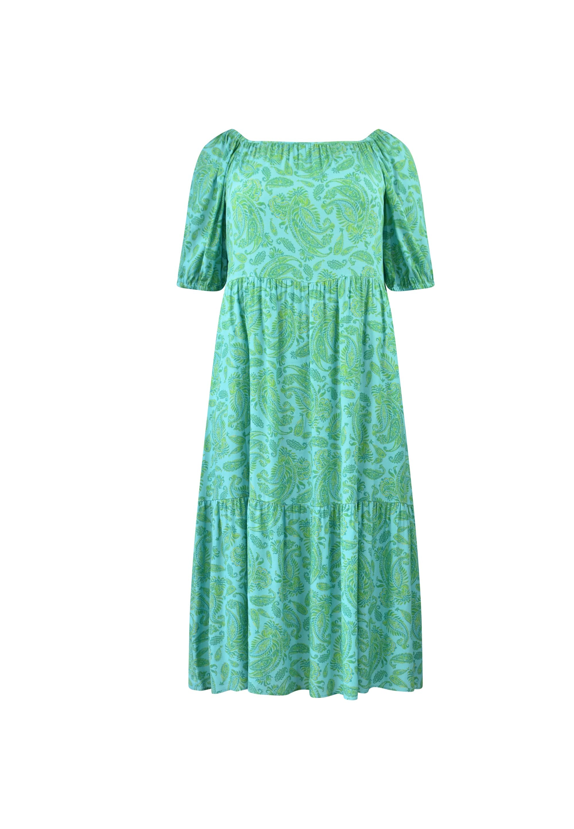Green Paisley Puff Sleeve Maxi Dress