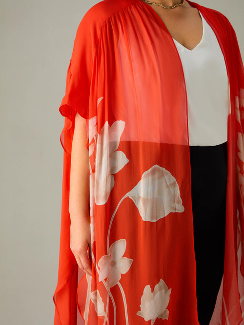 Red Floral Print Kimono