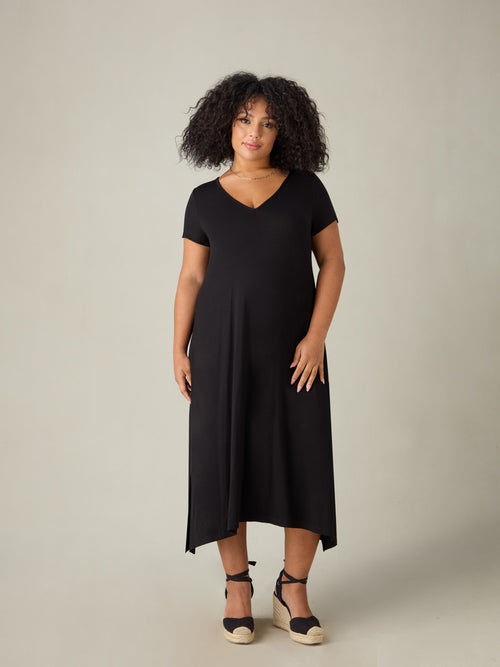 Black Jersey V-Neck Midaxi Dress