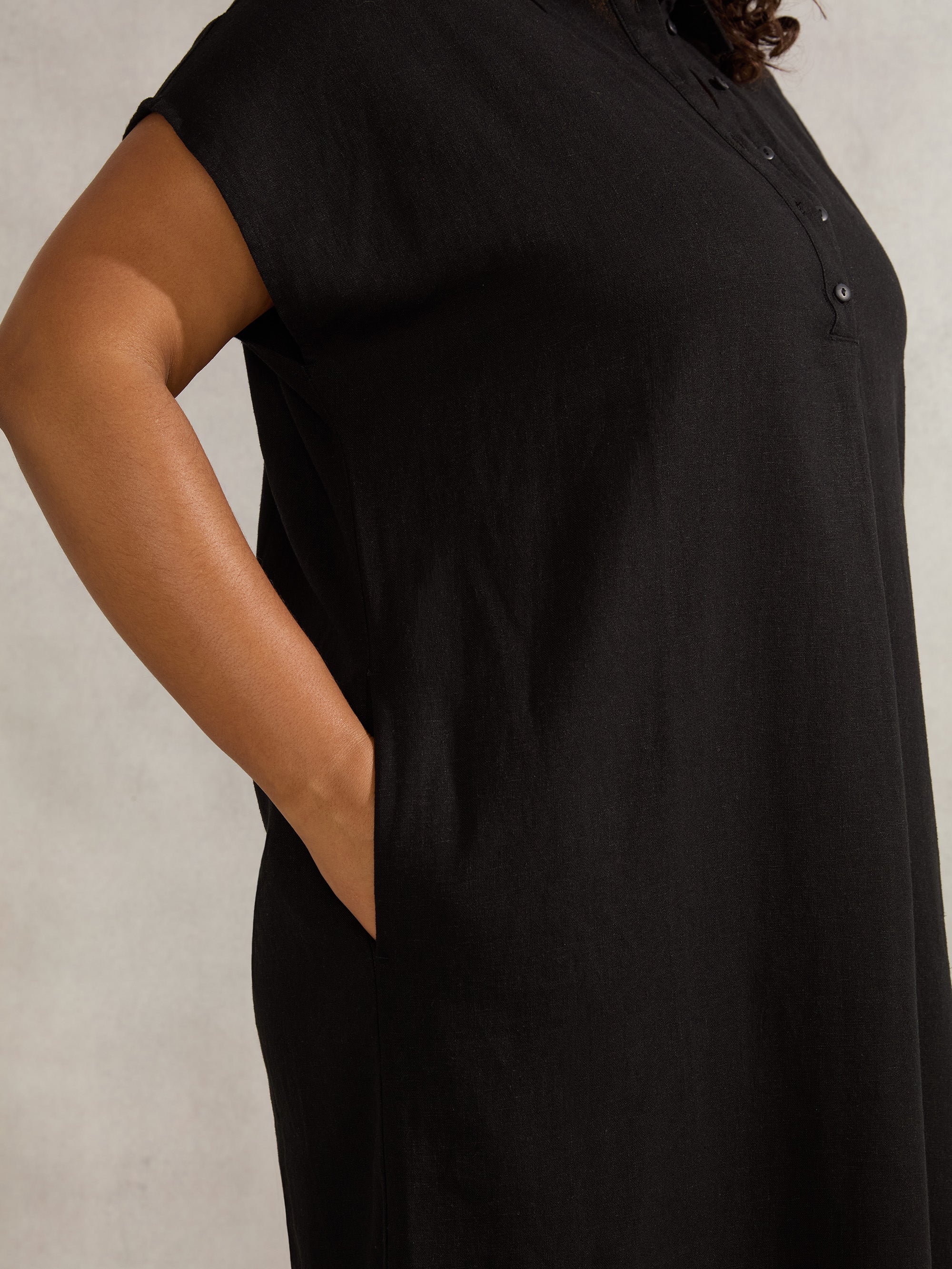Black Linen Blend Chuck On Shirt Dress