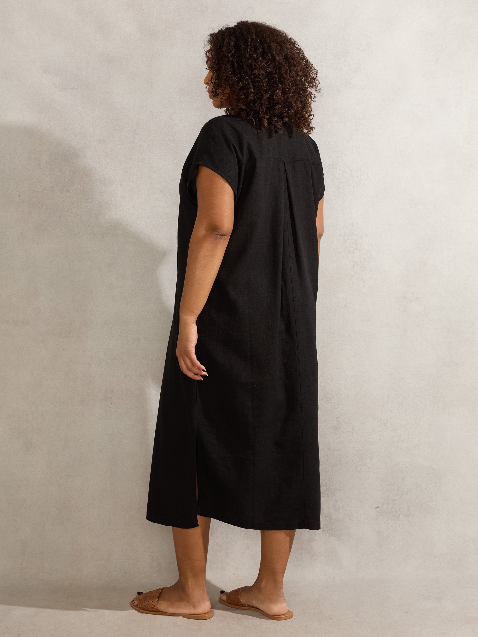 Black Linen Blend Chuck On Shirt Dress