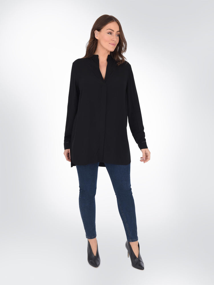 Black Relaxed Shirt with Jersey Back