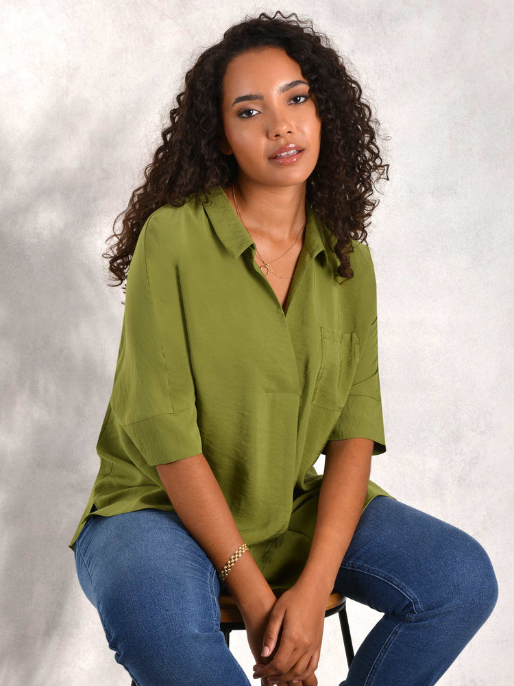 Khaki Viscose Twill Pocket Shirt