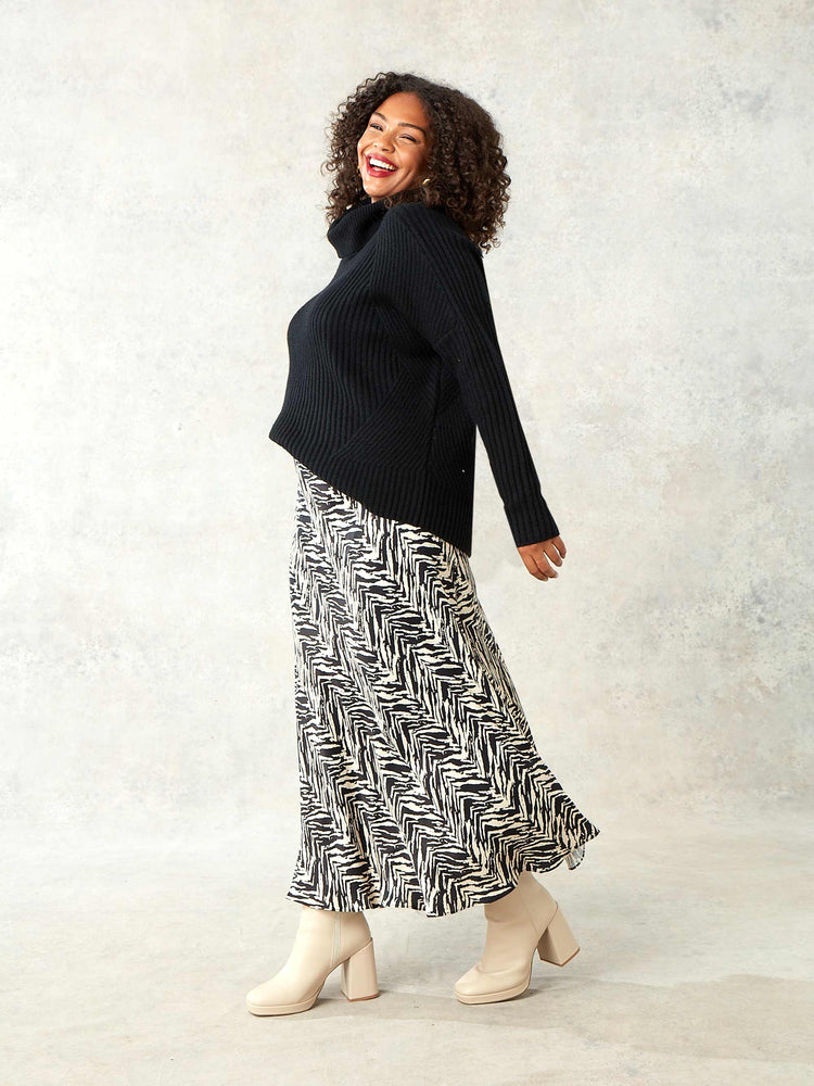 Mono Zebra Print Bias Cut Skirt