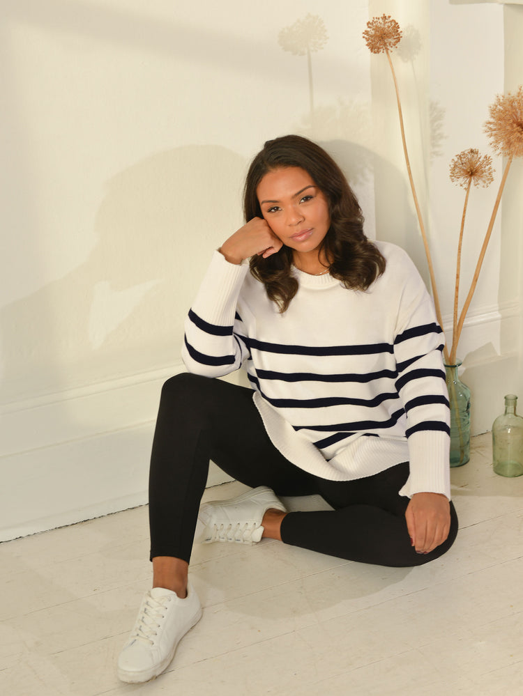 Black & Ivory Stripe Crew Neck Jumper