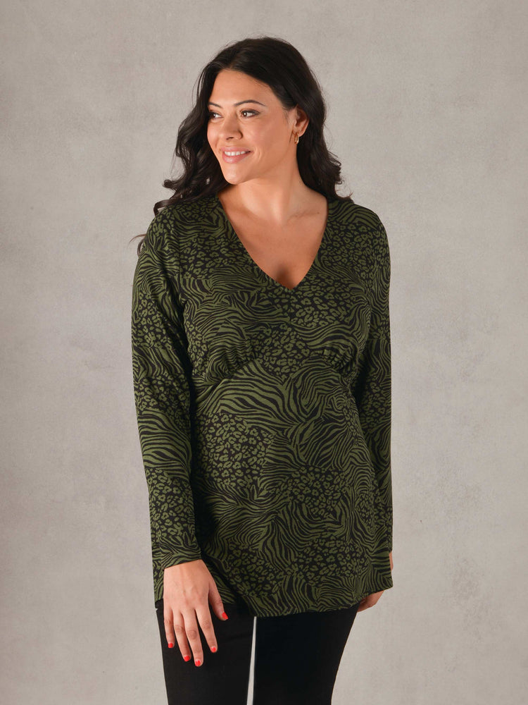 Khaki Animal Print Fitted Jersey Top