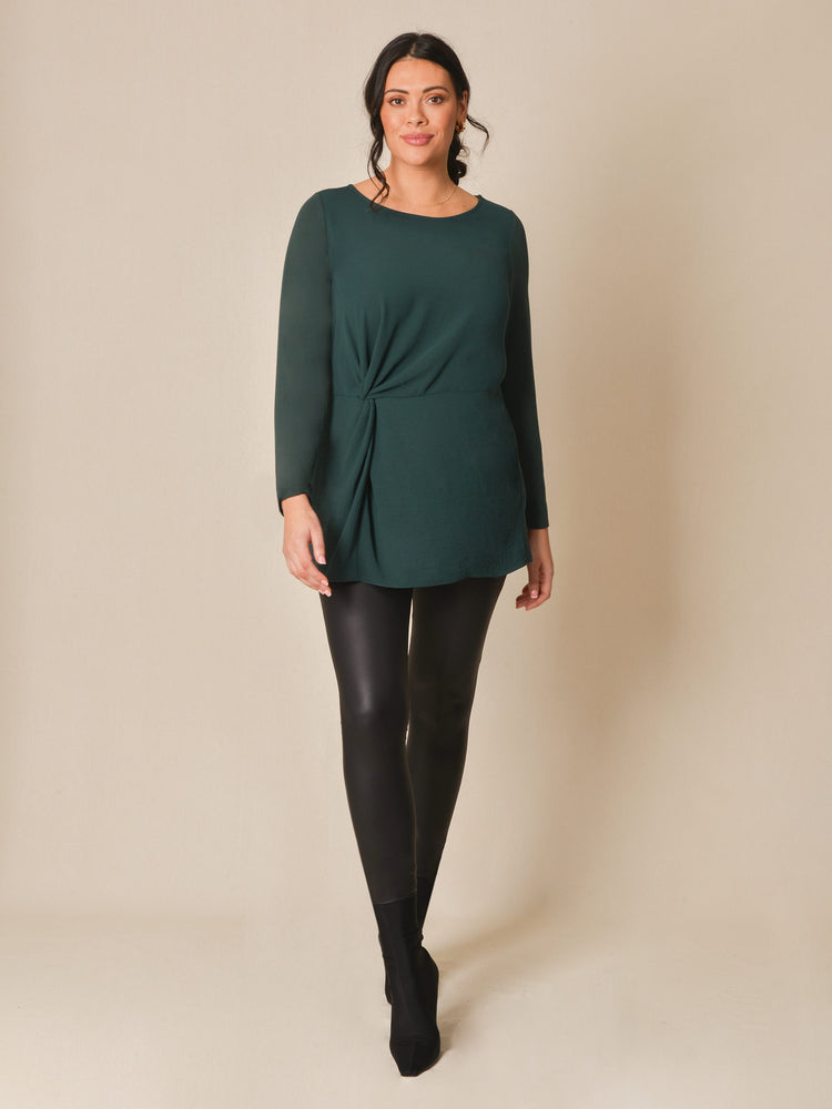 Green Contrast Front Twist Waist Jersey Tunic