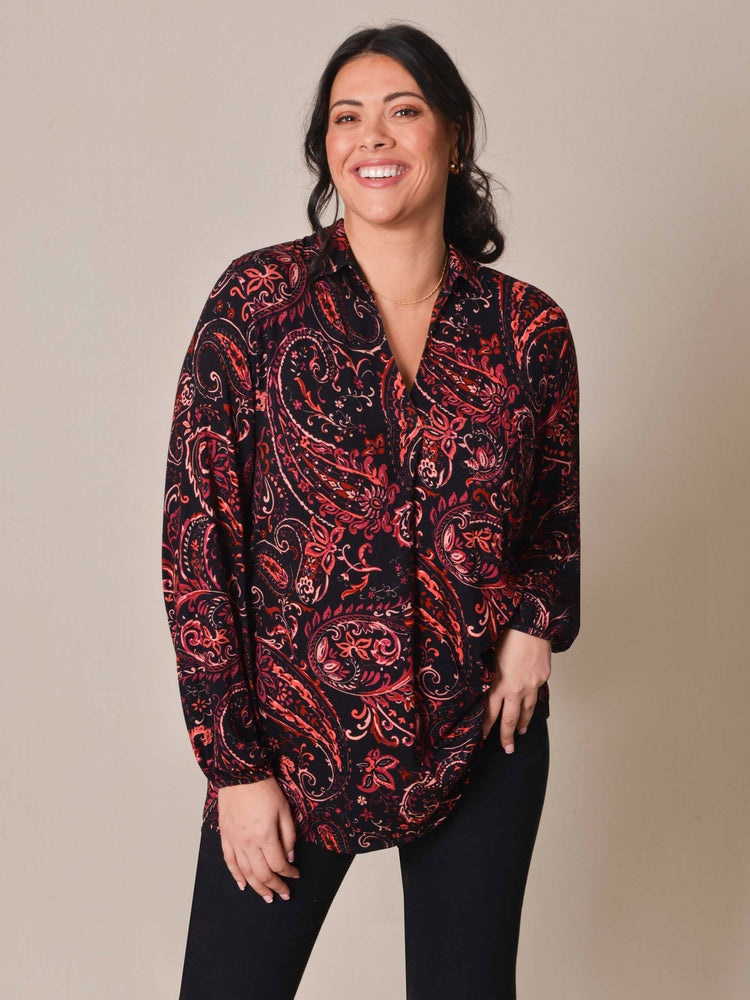 Pink Paisley Print Longline Jersey Shirt
