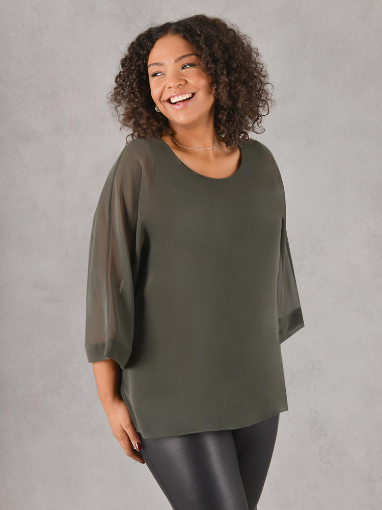 Khaki Chiffon Overlay Top