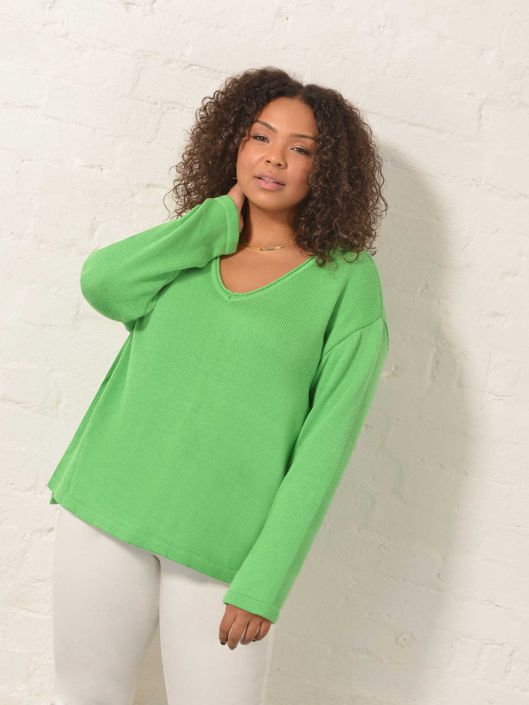 Green Slouch V-Neck Jumper