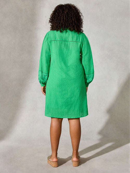 Green Cotton Broderie Shirt Dress