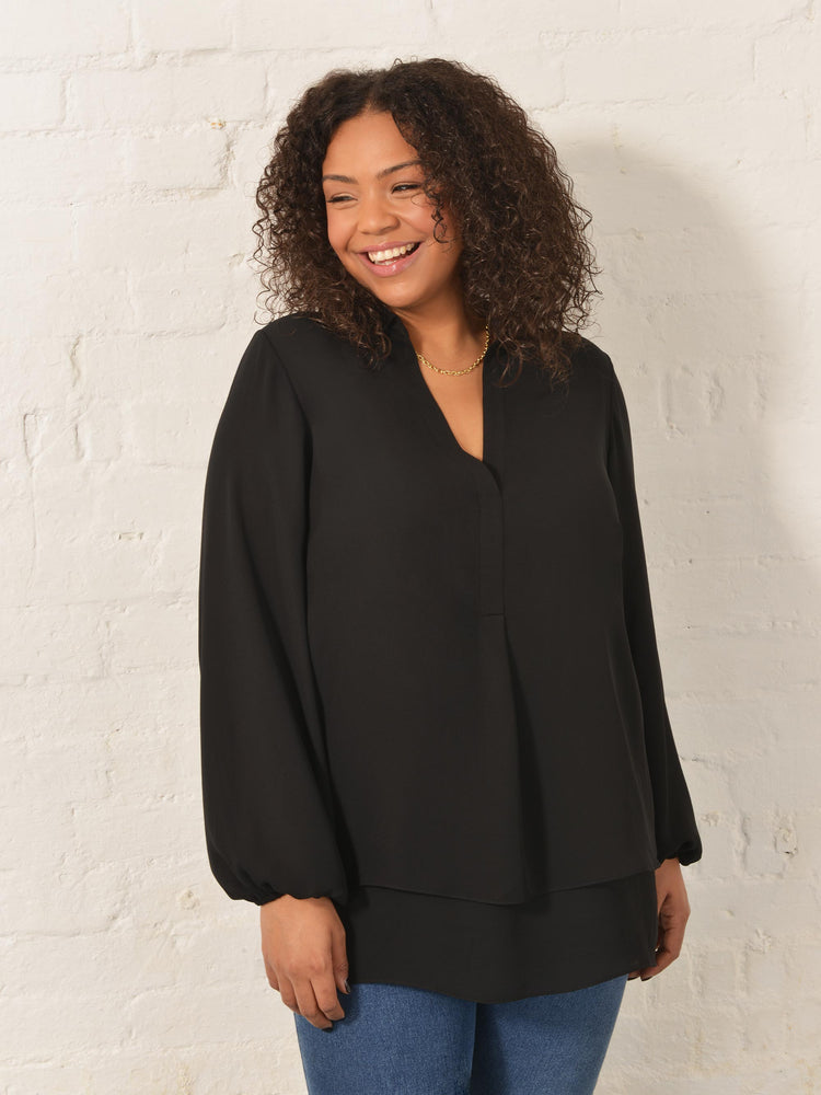 Black Double Layered Longline Shirt