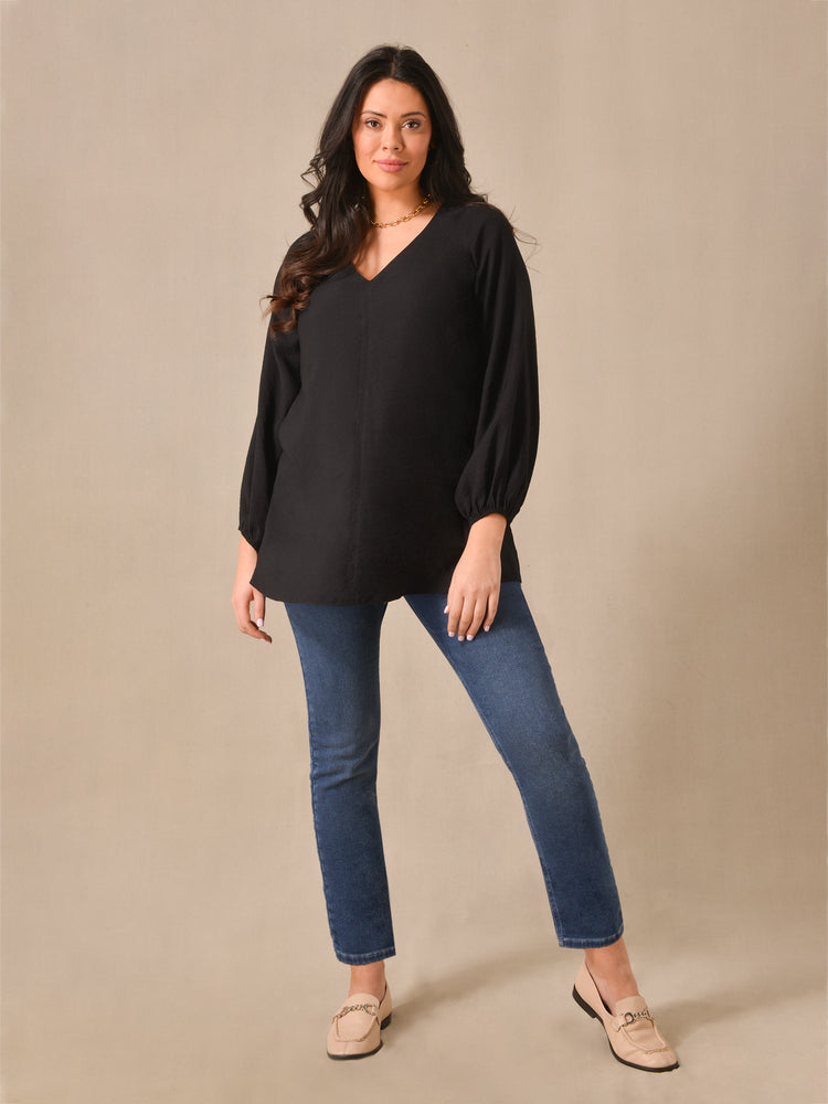 Black V-Neck Full Sleeve Blouse