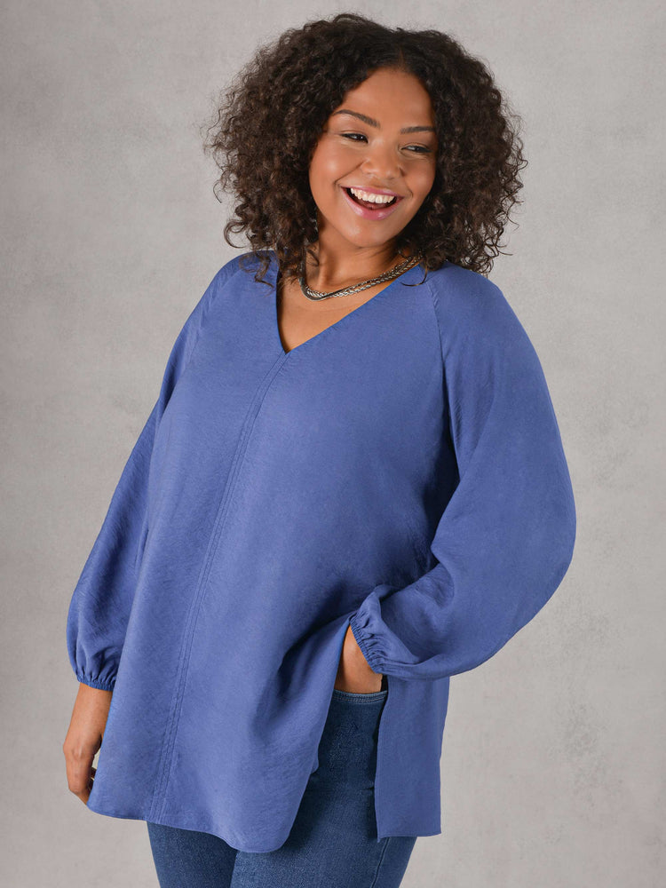 Blue V-Neck Full Sleeve Blouse