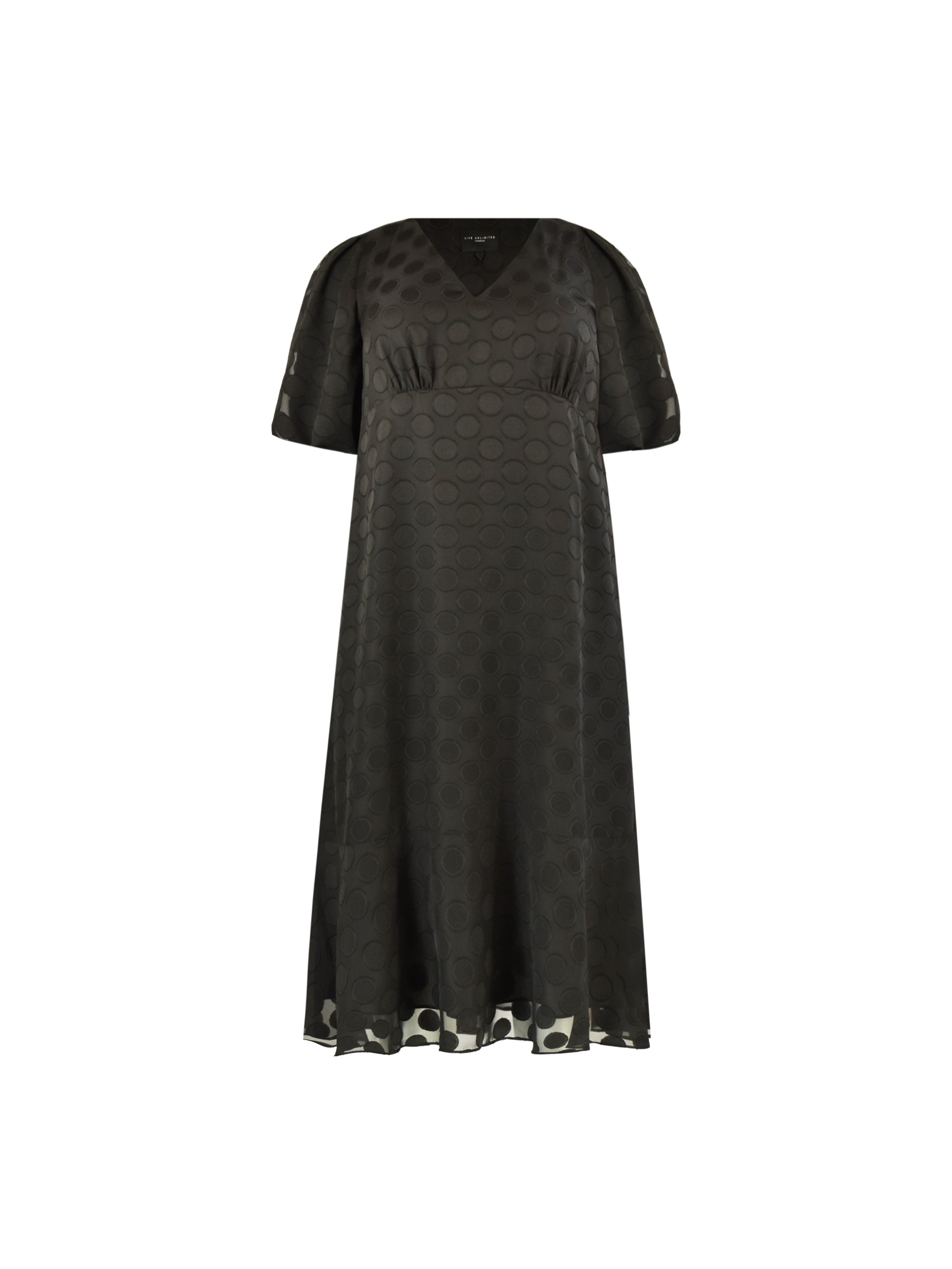 Black Chiffon Burnout Spot Short Sleeve Midi Dress