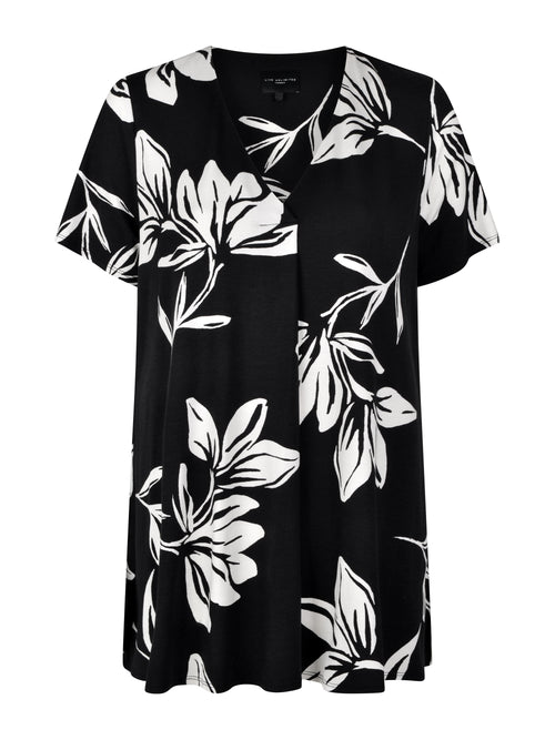 Mono Floral Print Pleat Front Jersey Top