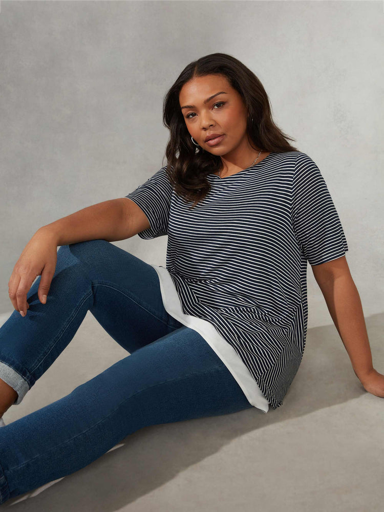 Stripe Short Sleeve Overlayer Blouse