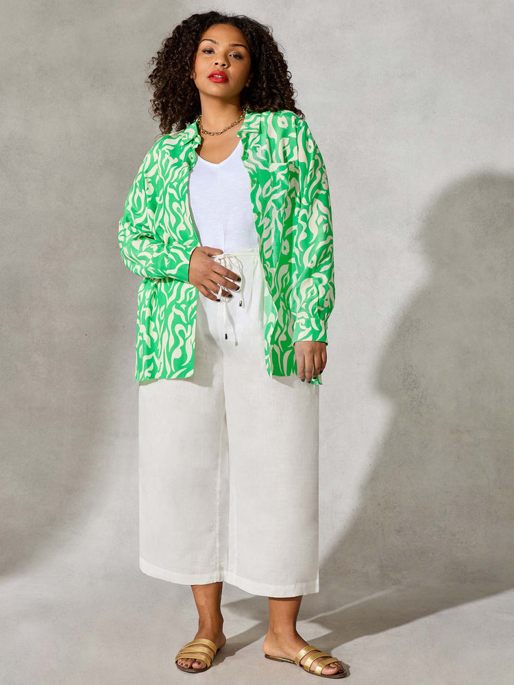 Green Swirl Print Button Through Resort Shirt