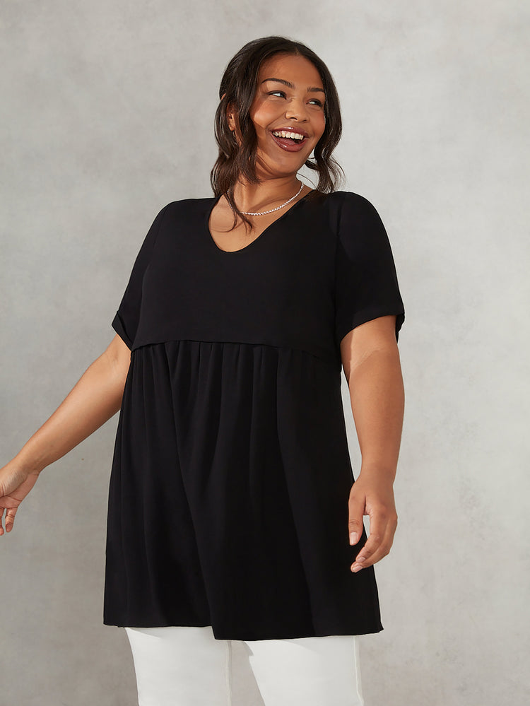 Black Peplum Smock Blouse