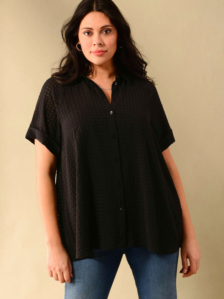 Black Gingham Short Sleeve Shirt