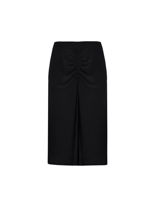 Black Ruched Front Jersey Midi Skirt
