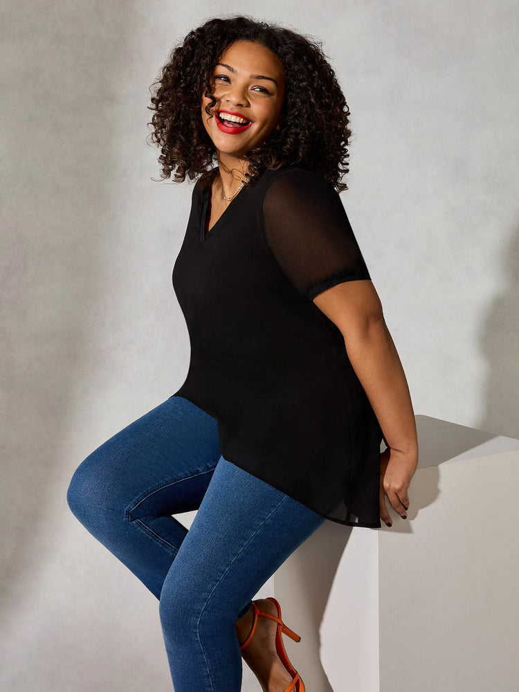 Black Black Chiffon V-Neck Top