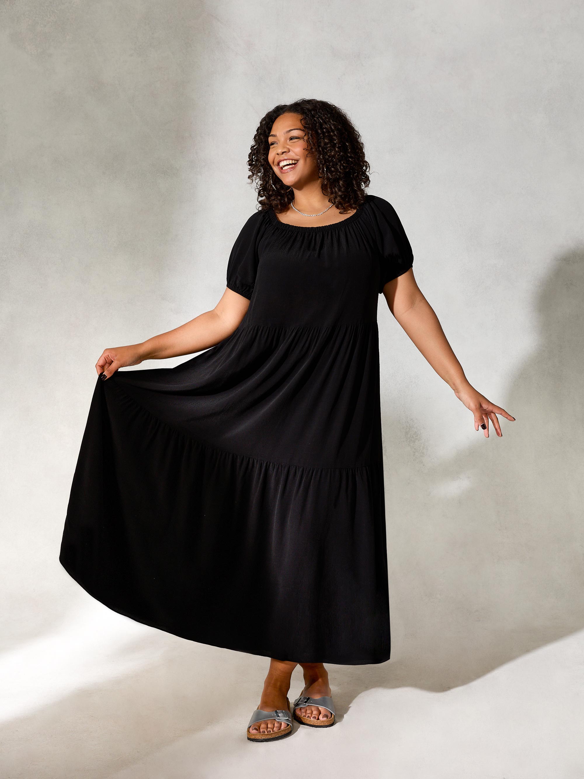 Black Tiered Bardot Maxi Dress - Plus Clothing from Live Unlimited London