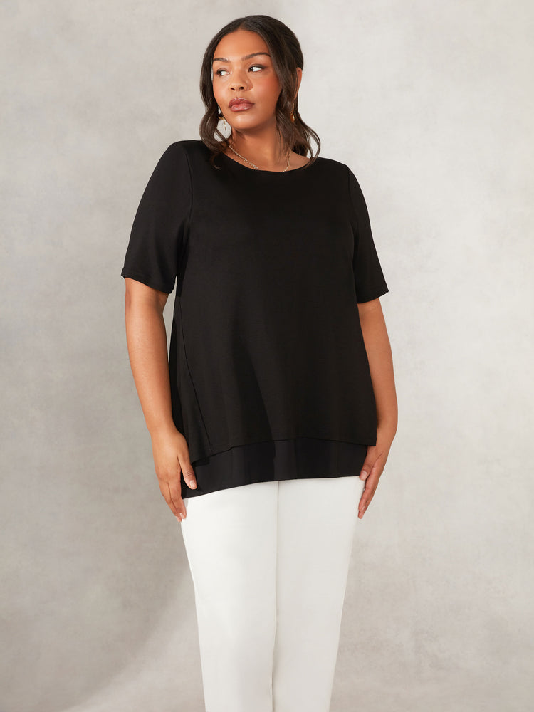 Black Short Sleeve Overlayer Blouse