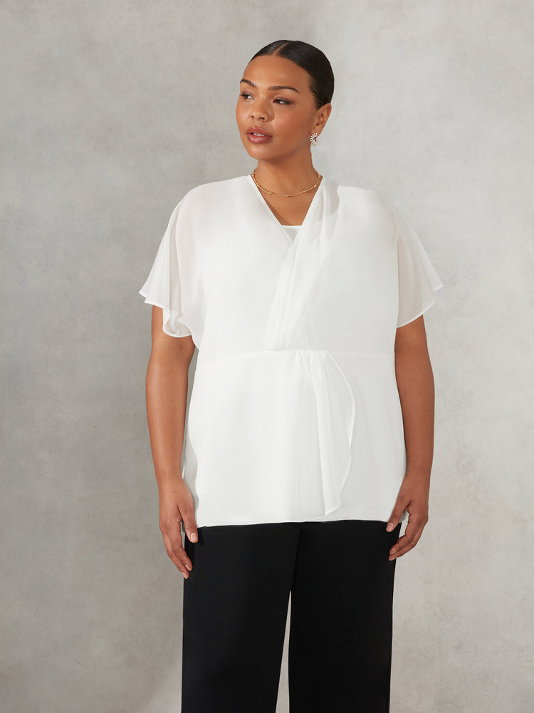 Ivory Gathered Wrap Chiffon Blouse