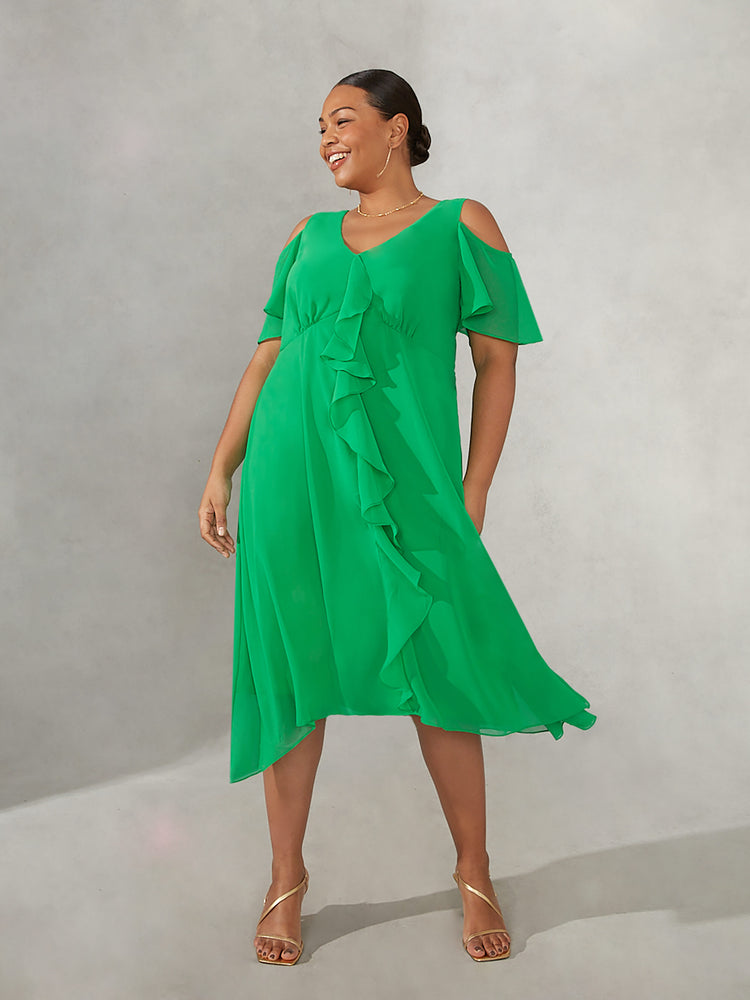 Green Ruffle Frill Front Dress