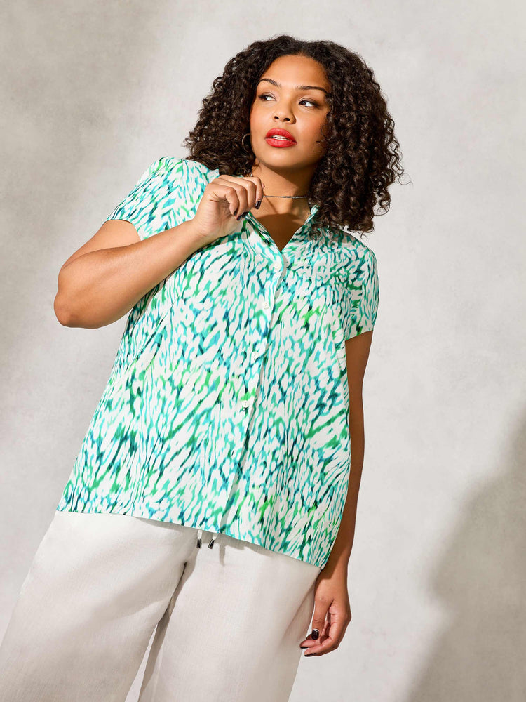 Green & Blue Animal Print Short Sleeve Shirt