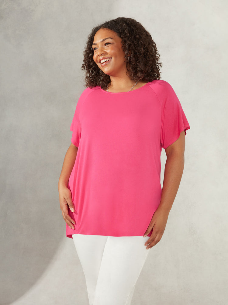 Pink Flutter Sleeve Jersey Top