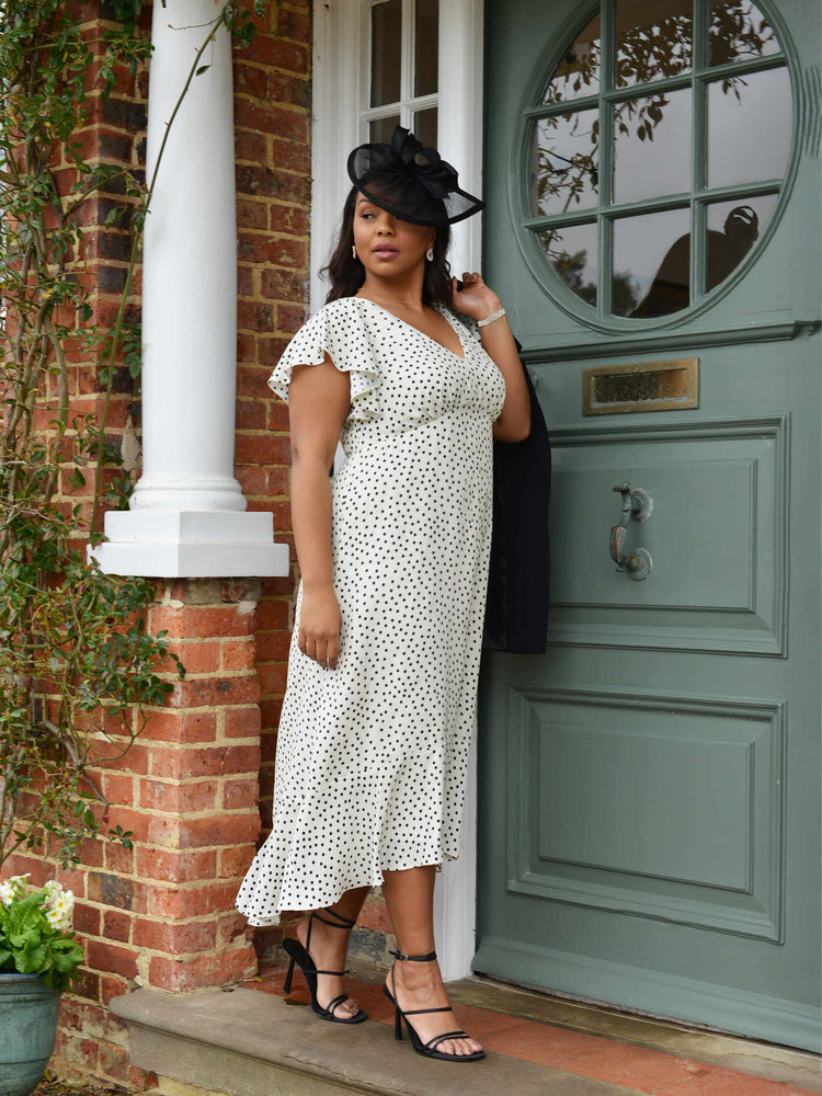 Ivory & Black Spot Angel Sleeve Dress