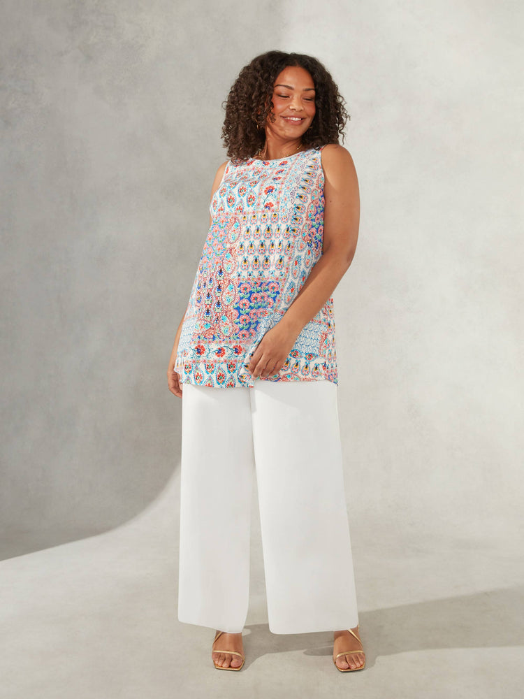 Multi Mosaic Print Round Neck Vest