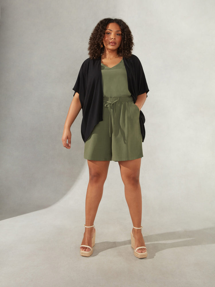 Black Textured Batwing Cover Up
