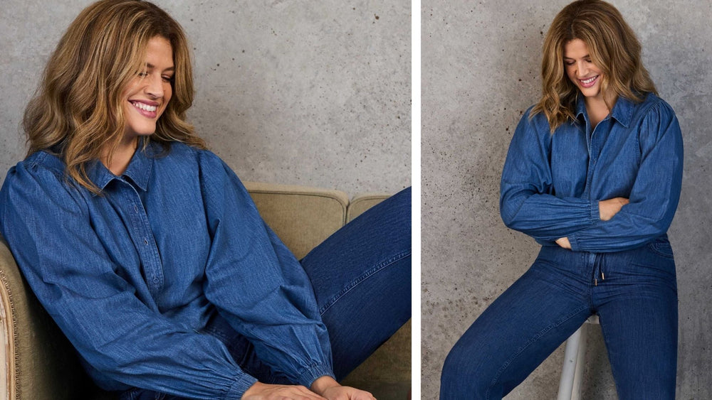 Model wears Chalk Denim Jacket